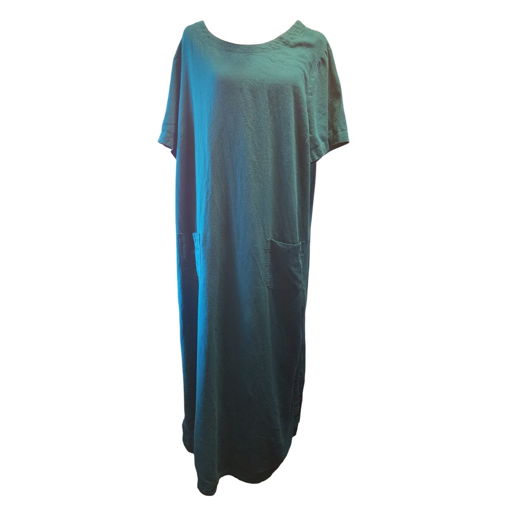 Studio C Plus Teal Blue Linen Blend Maxi Dress Short Sleeve Pockets Size 20W